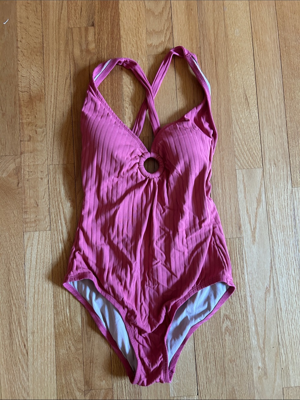 Kona Sol Hot Pink Ribbed One-Piece with Front Ring